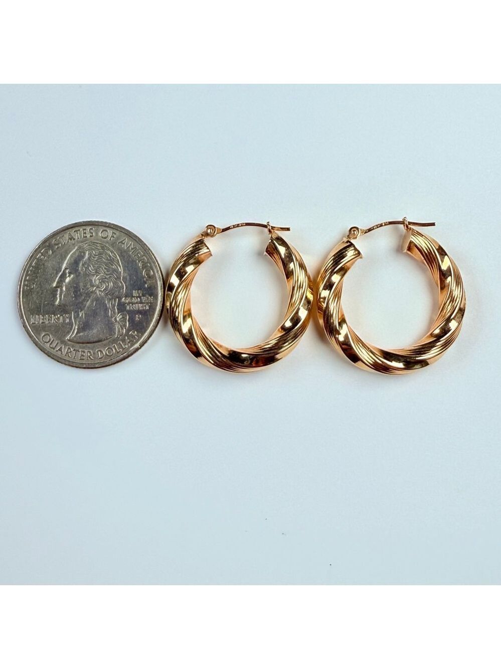 14K Solid Yellow Gold Jacmel Mauritius 24MM Twist Textured Hoop Earrings JCM - Picture 7 of 8